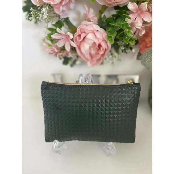 Vintage Ipsy Glam Cosmetics Makeup Bag Dark Green Bag Textured Zippered GUC - Picture 10 of 16